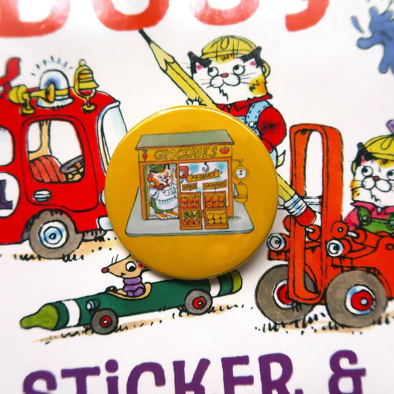 Richard Scarry Greengrocer Cat 44MM Can Badge
