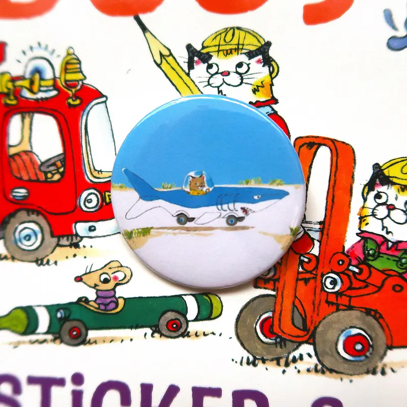 Richard Scarry Shark Car Cat 44MM Can Badge