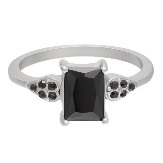Ring Glanzende Vierkant Steen zilver zwart