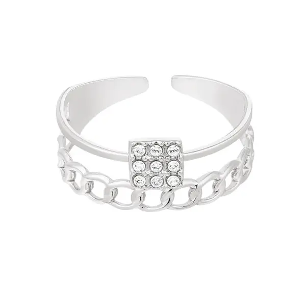 Ring met schakels en strass Zilver Stainless Steel One size