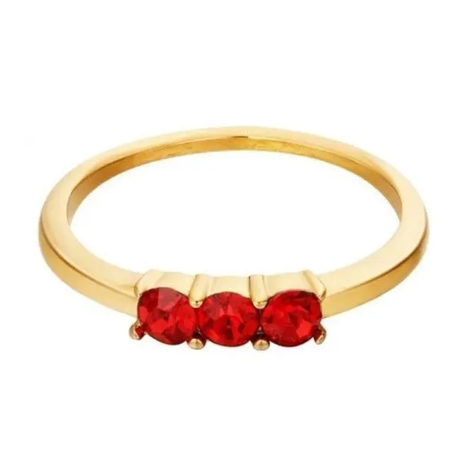 Ring RVS met zirkonia steentjes rood size 16