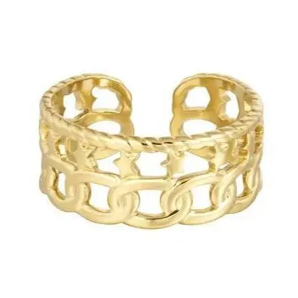 Ring Schakels en Sterretjes goud one size