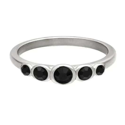 Ring Zirkoon Glas zilver zwart maat 16