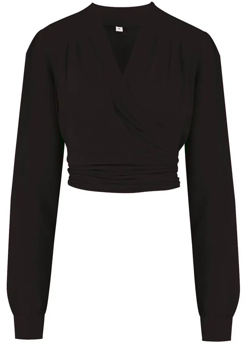 Rock N Romance Darla Long Sleeve 40s Wrap Blouse Black