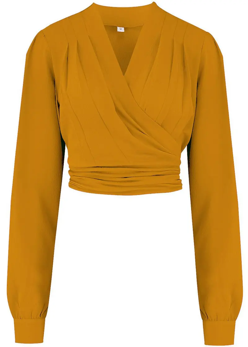 Rock N Romance Darla Long Sleeve 40s Wrap Blouse Mustard