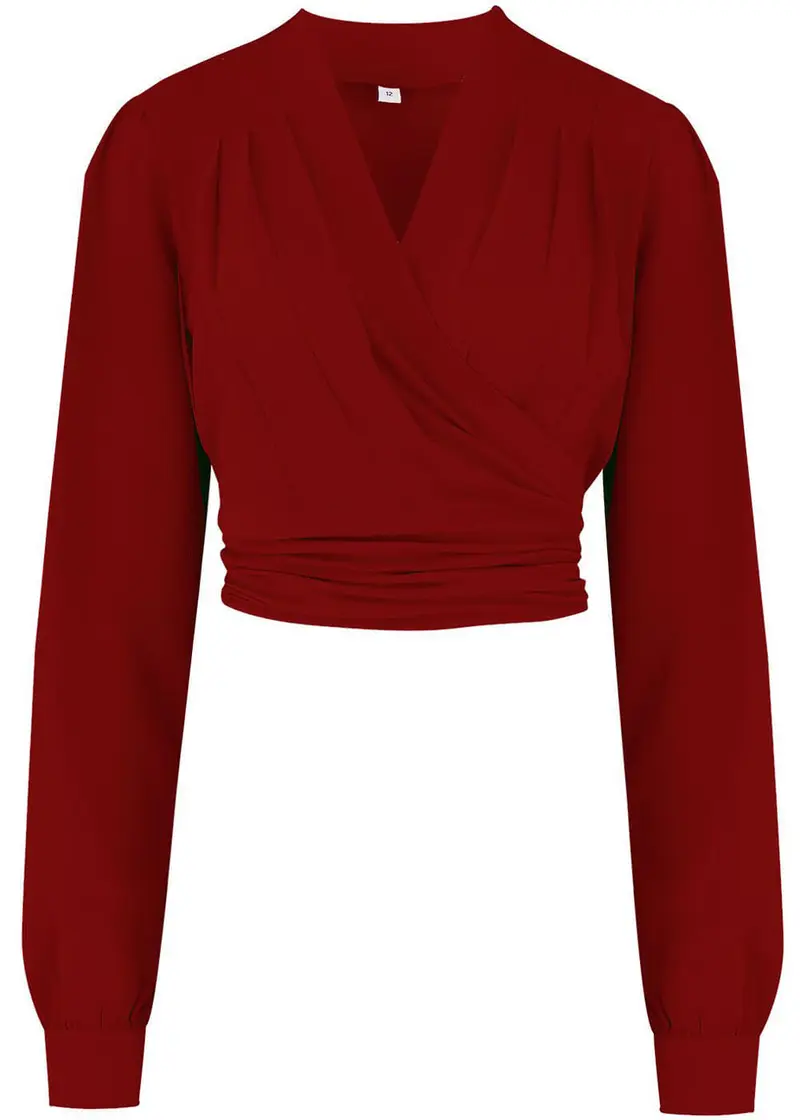 Rock N Romance Darla Long Sleeve 40s Wrap Blouse Wine