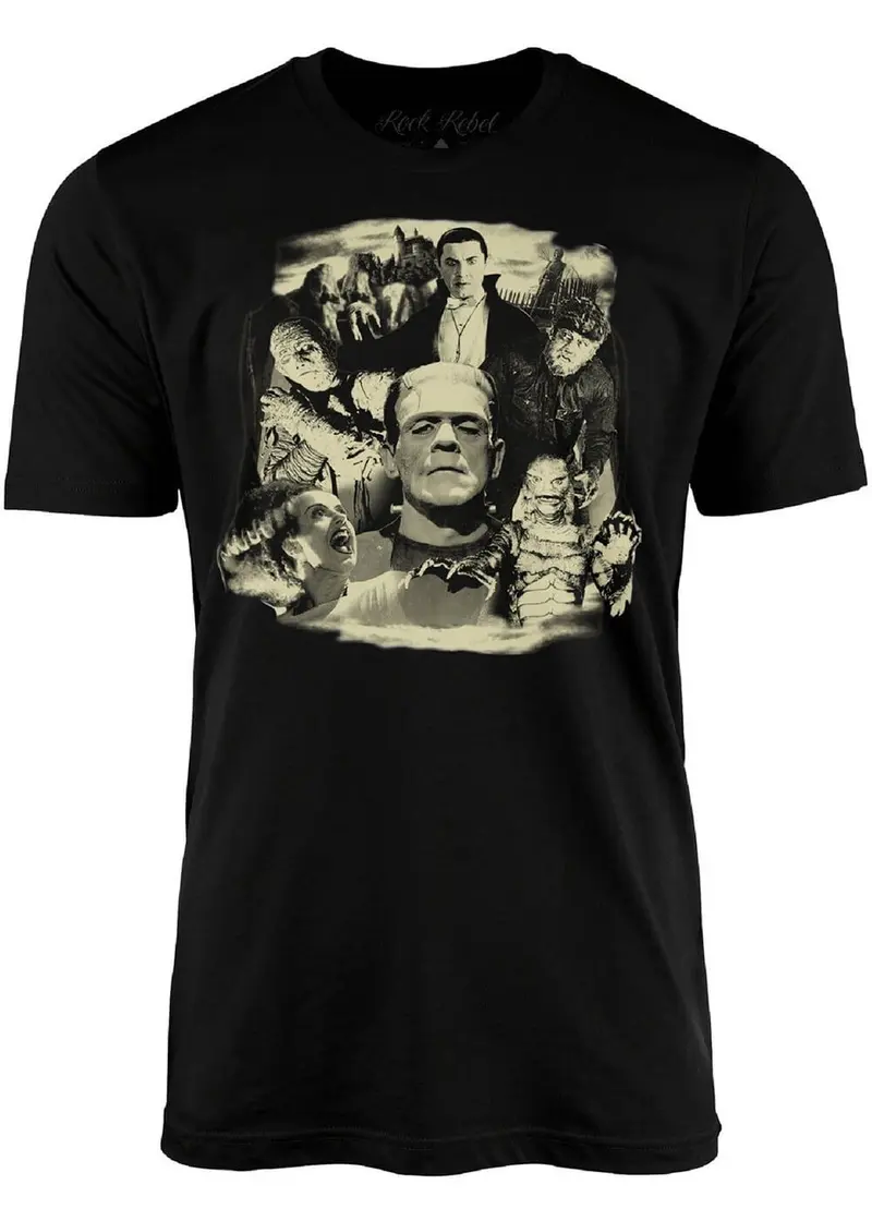 Rock Rebel Universal Monsters Collage T-Shirt Black