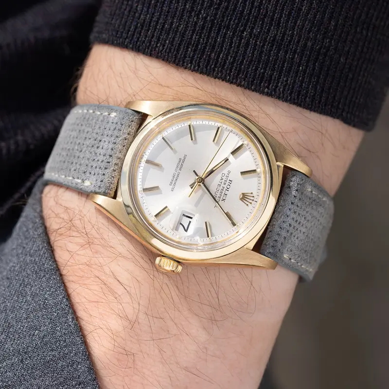 Rolex Datejust 1600 18kt Gelbgold silbernes Soleil-Zifferblatt