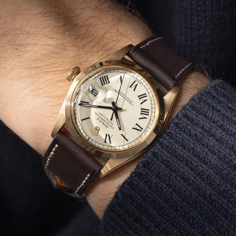 Rolex Datejust 1600/8 Cream Buckley Dial in 18k Yellow Gold