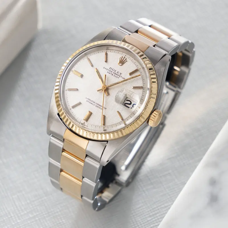 Rolex Datejust 1601/3 Silver Linen Dial in Steel and Gold