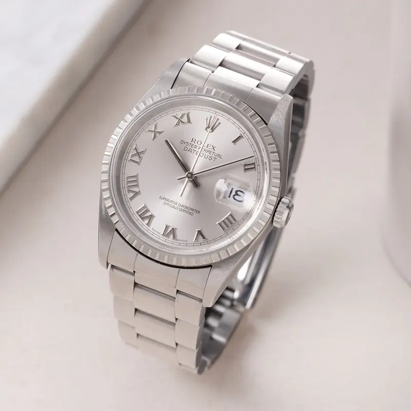 Rolex Datejust 16220 Silver Roman Dial with Original Papers