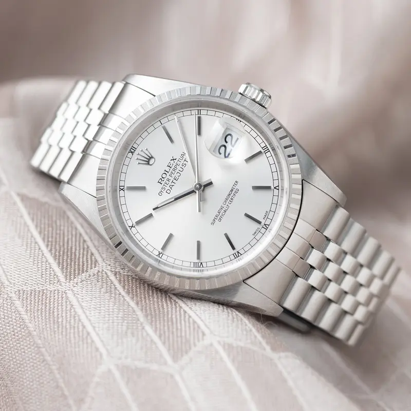 Rolex Datejust 16220 Silver Soleil Dial Box and Papers set