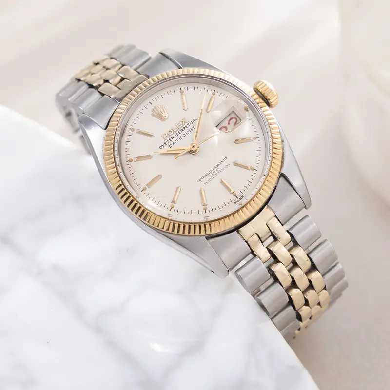 Rolex Datejust "Amtlicher Prüfung" German Writing Dial ref. 6605 Steel and Gold Execution