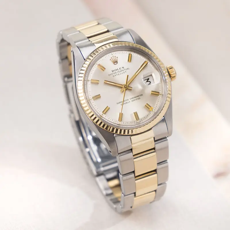 Rolex Datejust Steel and Yellow Gold Silver Wide Boy Dial Ref 1601