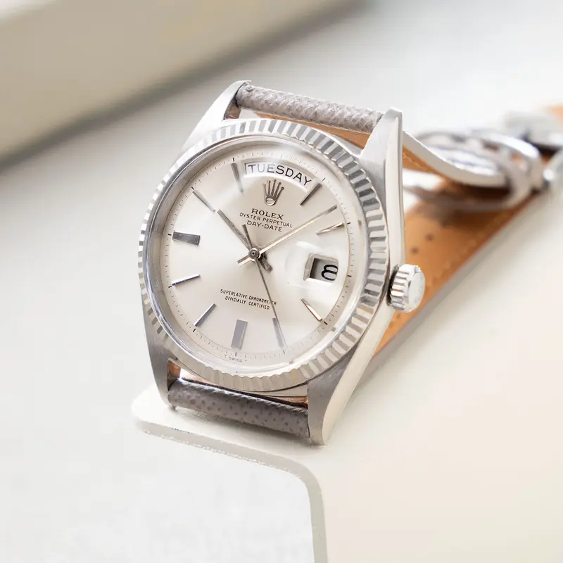 Rolex Day-Date 1803/9 Silver No-lume Doorstop Dial in 18k White Gold