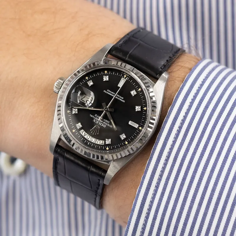 Rolex Day Date 1803 Weißgold Matte Schwarzes Zifferblatt Diamant Besetzt