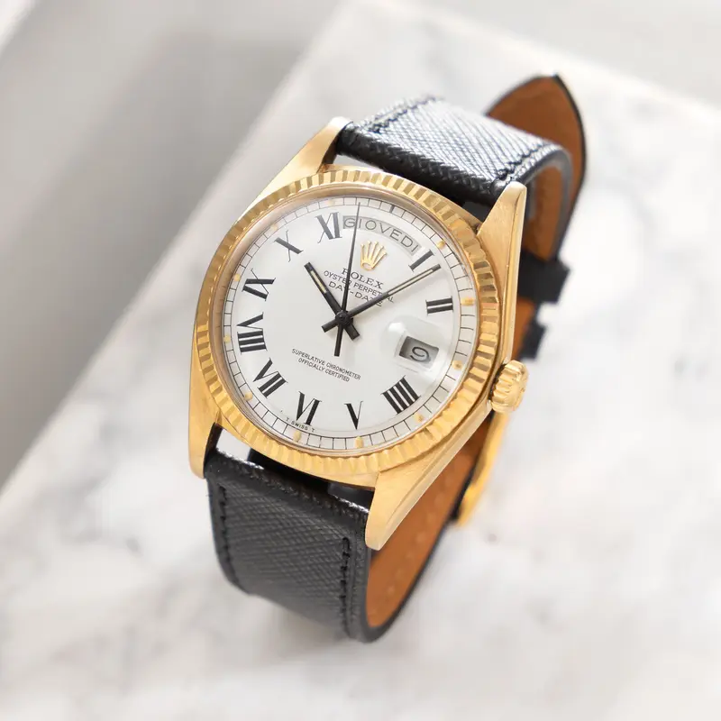 Rolex Day-Date 1803 White Buckley Dial in 18k Yellow Gold