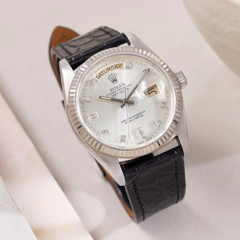Rolex Day-Date 18039 Silver Diamond Dial in 18k White Gold