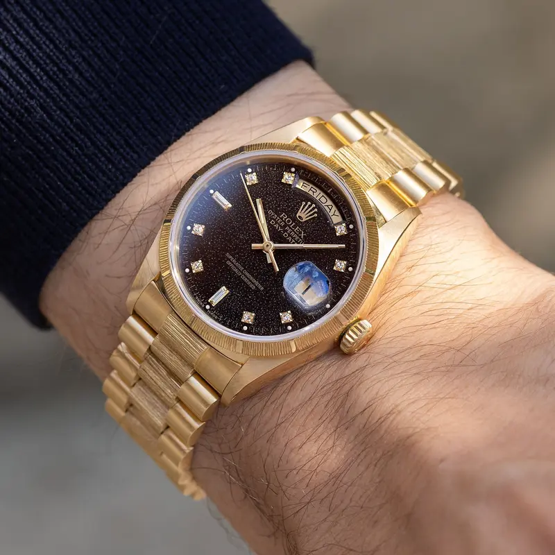 Rolex Day-Date Black Diamond "Stingray Patina" Dial Bark Finish Box and Paper Set Ref. 18078