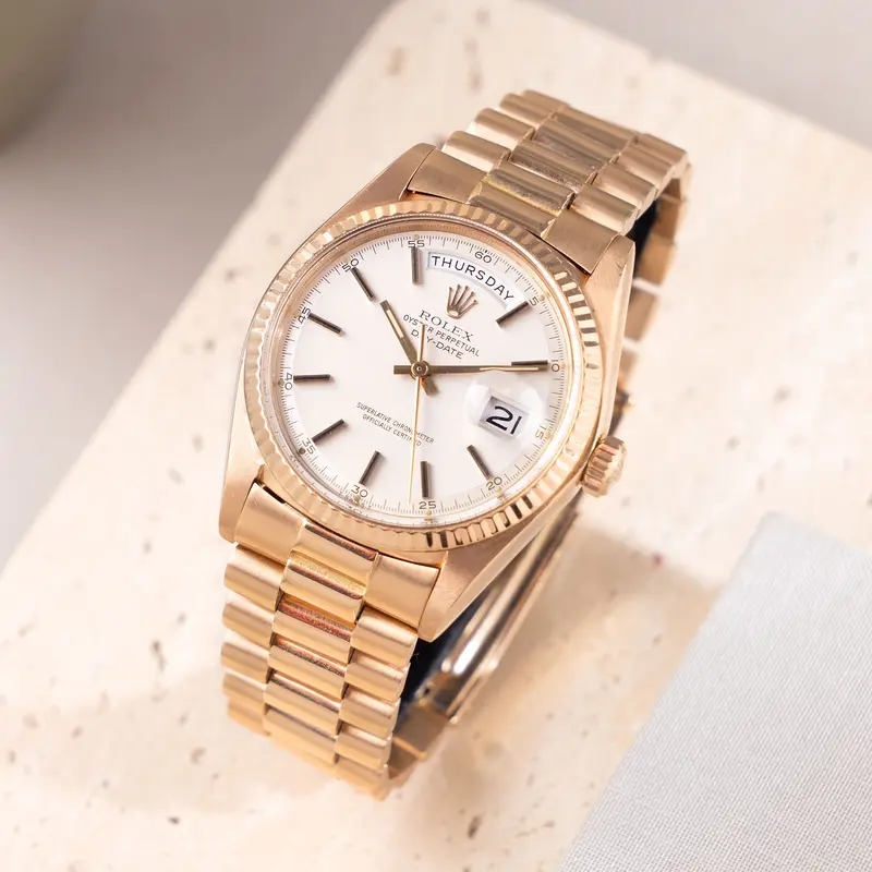 Rolex Day-Date Rose Gold Metallic Silver Dial Ref 1803