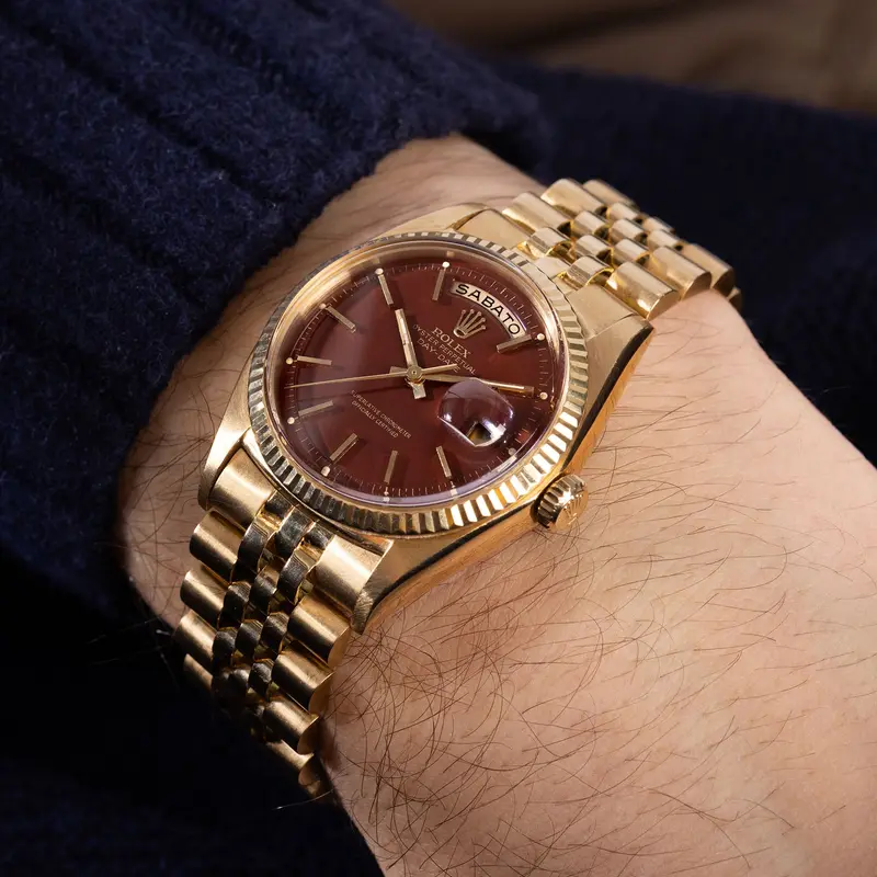 Rolex Day-Date Yellow Gold Oxblood Stella Dial Ref 1803