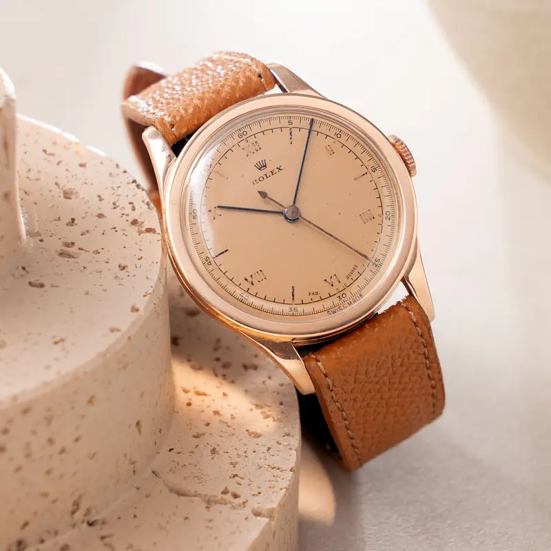 Rolex French Case Calatrava Dress Watch Gold Dial in 18k Rose Gold