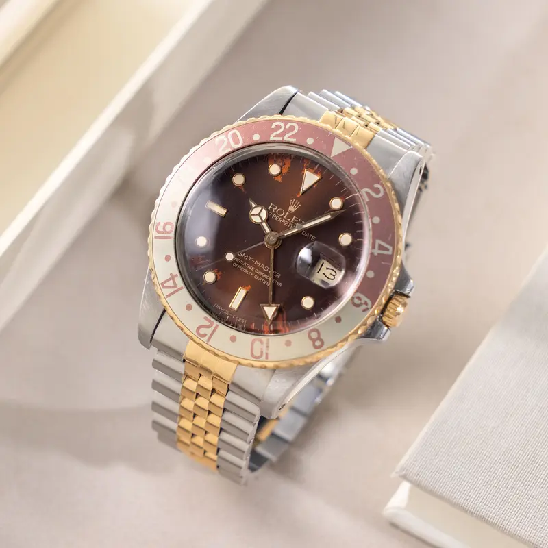 Rolex GMT-Master 16753 Root Beer Soleil Brown Tropical Dial in Steel and Gold