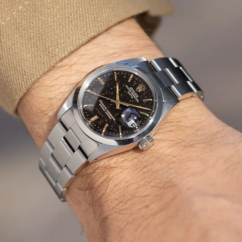 Rolex Oyster Perpetual Date 1500 Tropical Gilt Dial with Original Chronometer Paper