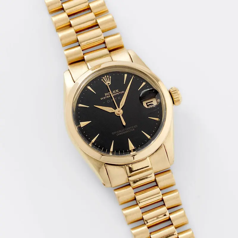 Rolex Oyster Perpetual Date Yellow Gold Gilt Dial 31mm