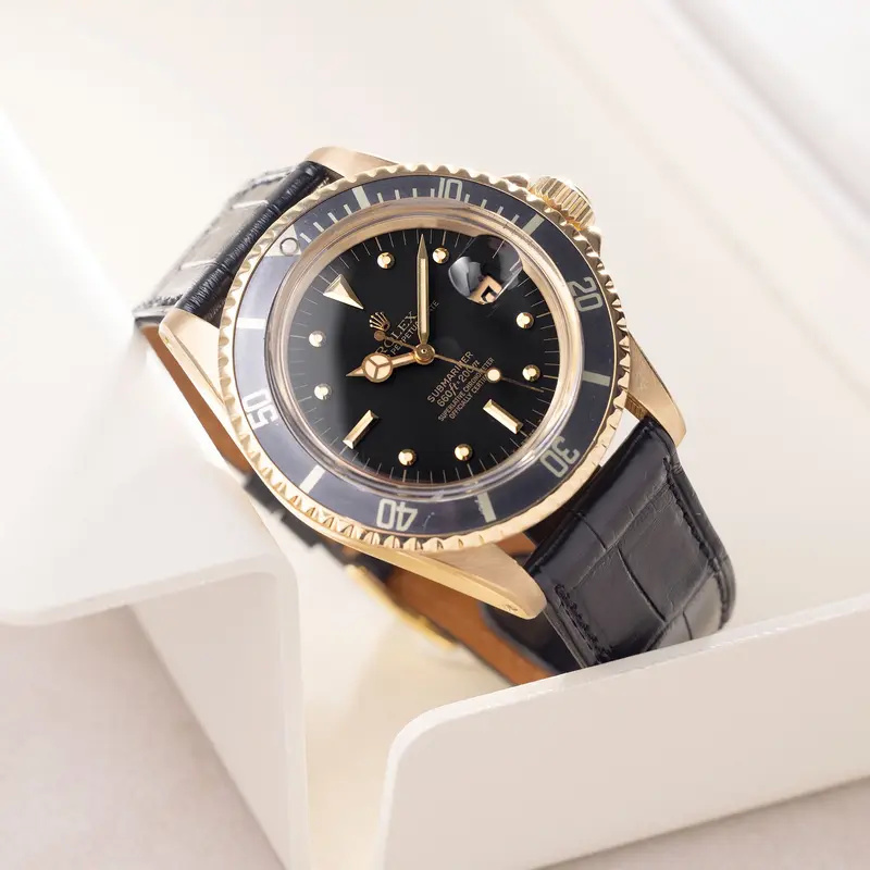 Rolex Submariner 1680/8 Black Nipple Dial in 18k Yellow Gold with Box and Papers
