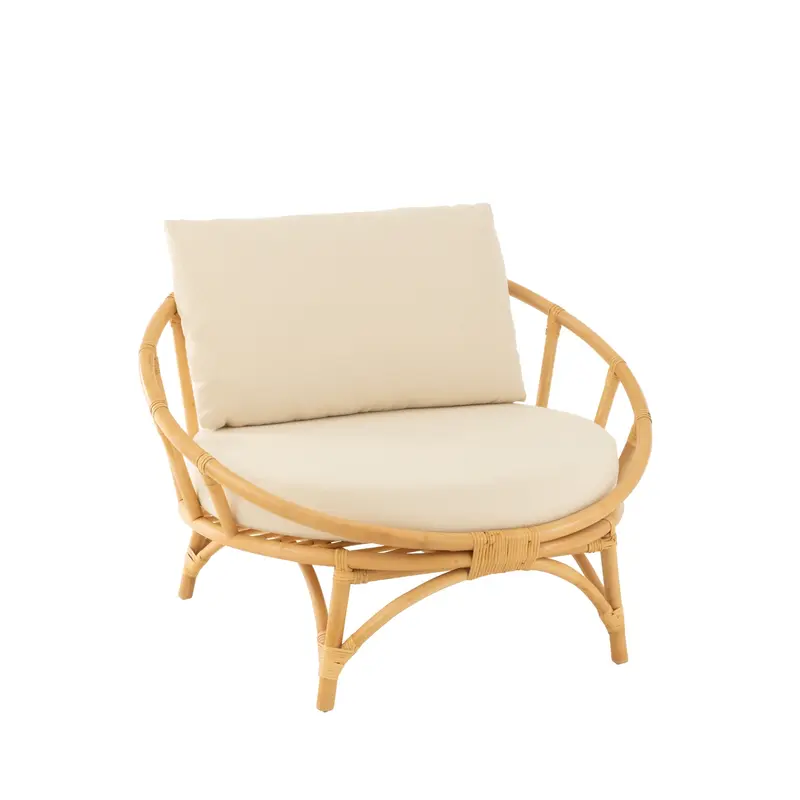 Ronde Loungestoel + Kussen Rotan/Textiel Naturel/Wit J-Line