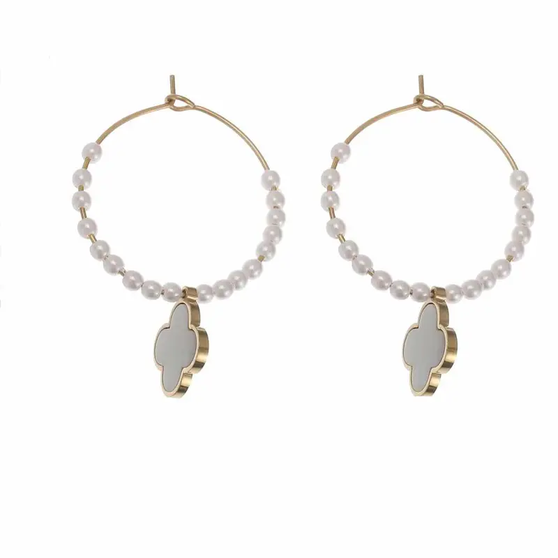 rose & camellia clover pearl hoops