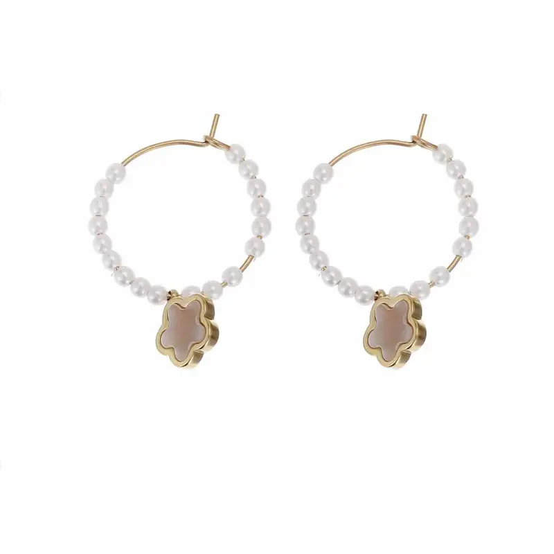 rose & camellia oorbellen flower pearl hoops