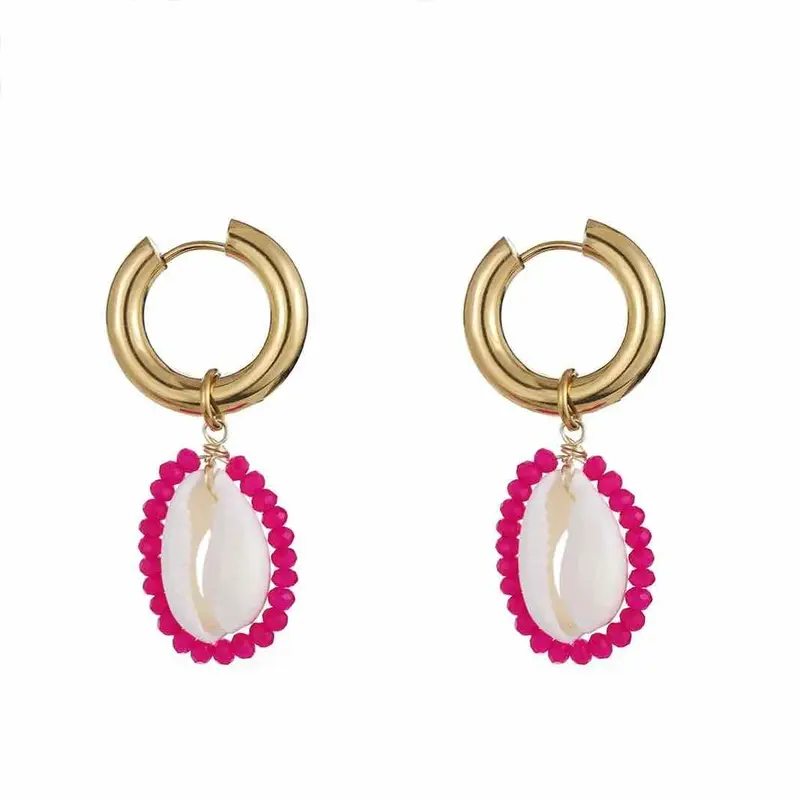 Rose & Camellia oorbellen shell ring fuchsia