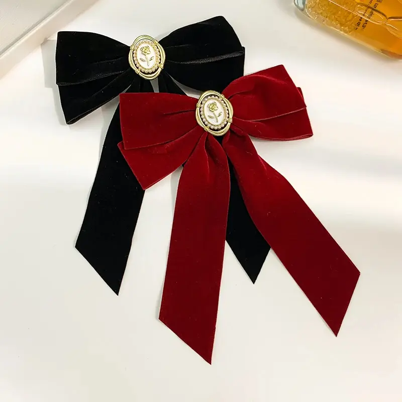 Rose Cameo Hair Bow Ribbon Clip (2 Colours)