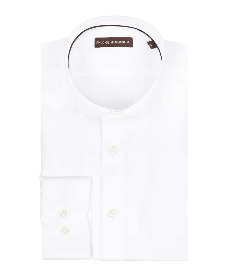 Royal twill wit overhemd met wide spread kraag