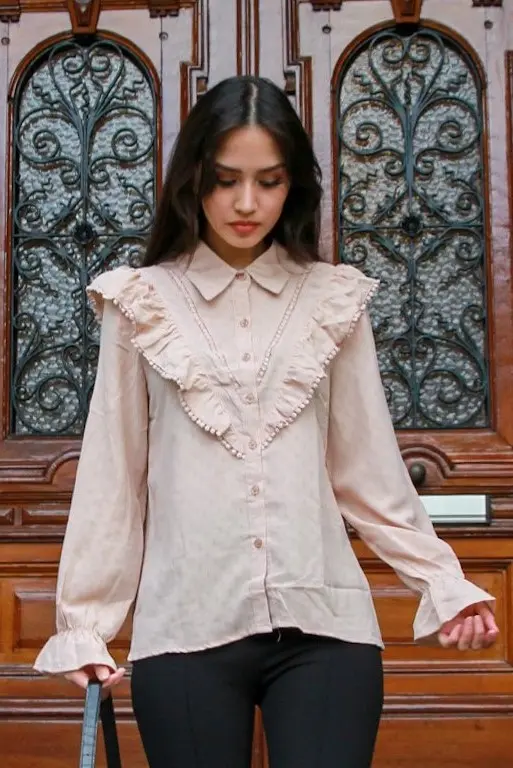 Ruffle blouse Saar | beige / lichtroze