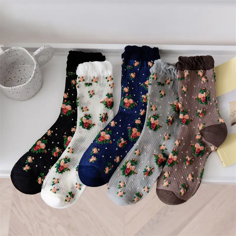 Ruffled Rose Crew Socks