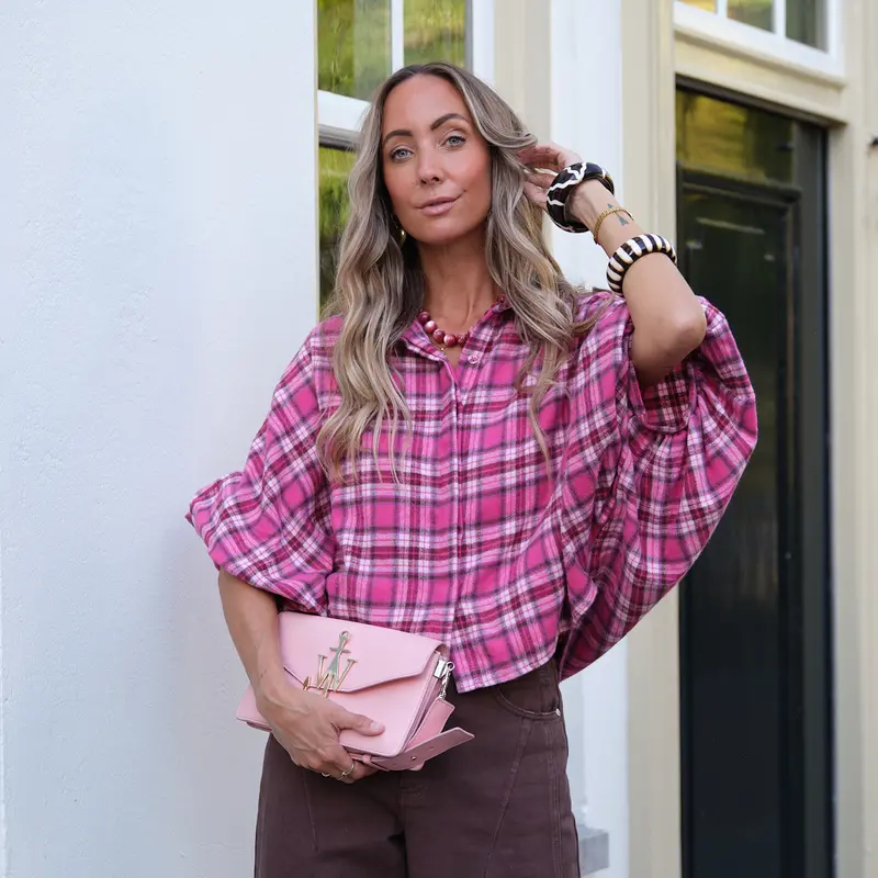 Ruitjes blouse pink
