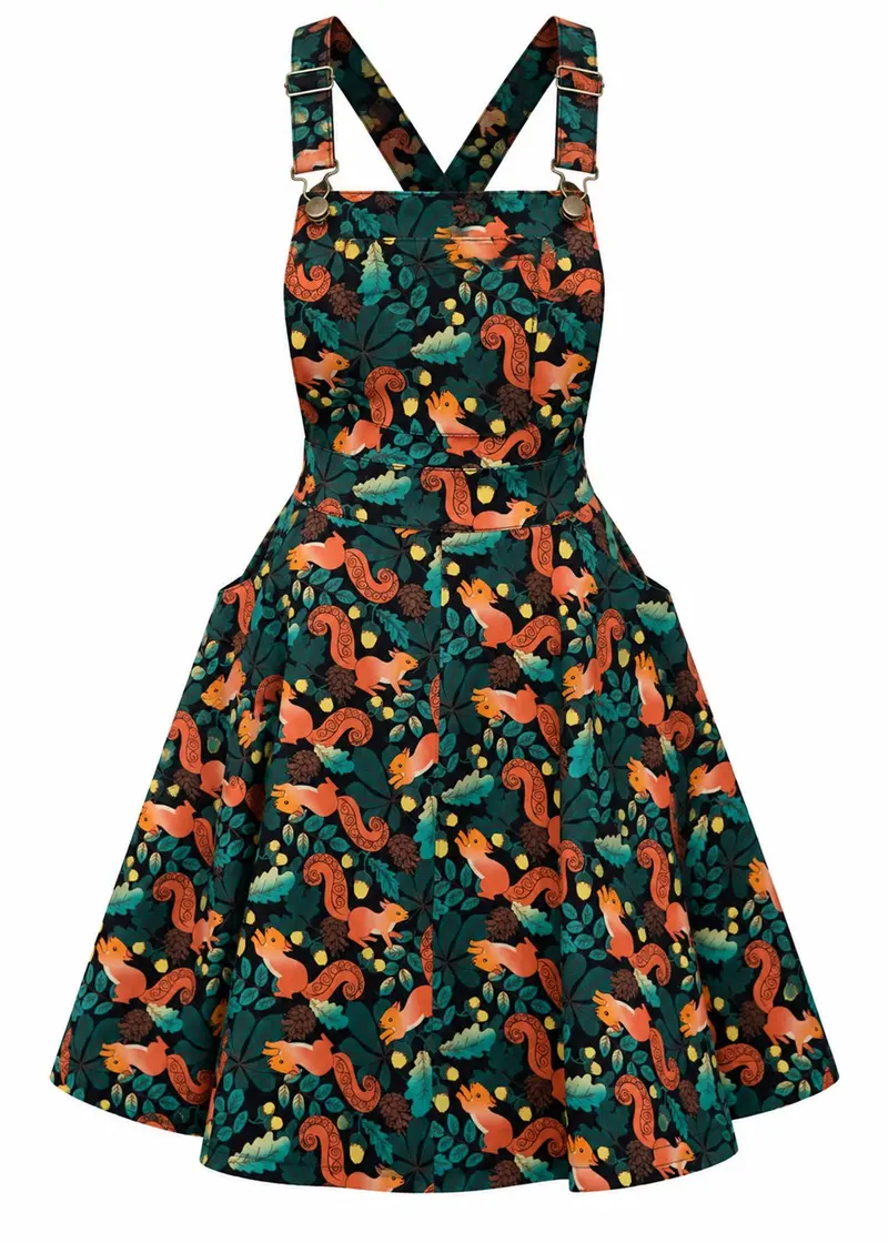 Run & Fly Acorn Adventure Squirrel Pinafore Swing Dress Black