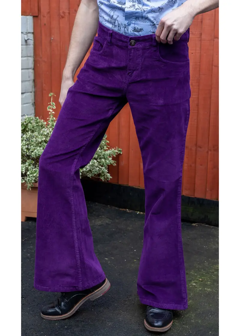 Run & Fly Men's Corduroy 70s Flare Trousers Purple