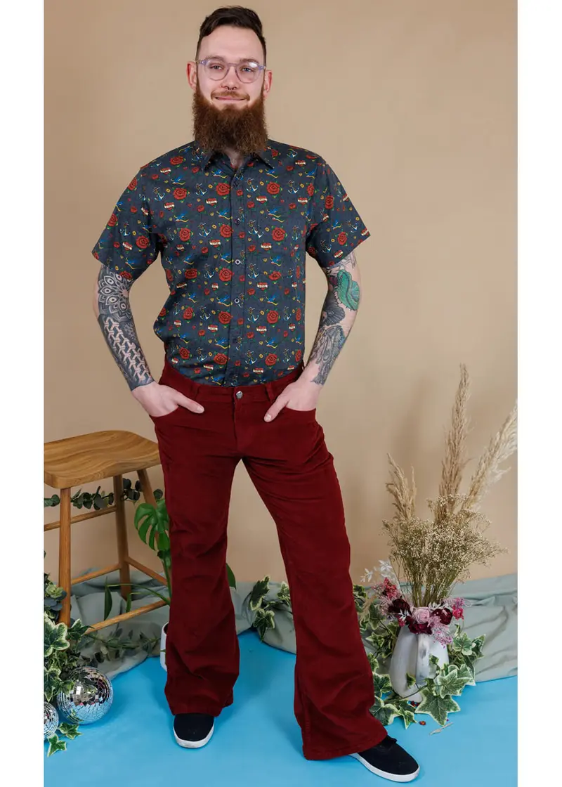 Run & Fly Mens Corduroy 70's Flare Trousers Tawney Port