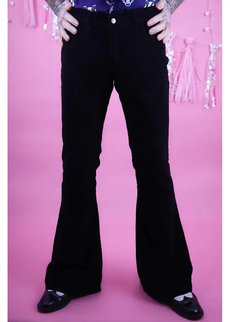Run & Fly Men's Originals Corduroy Bootcut 70s Flare Trousers Black