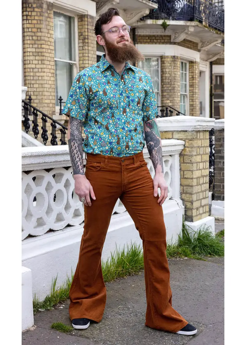 Run & Fly Men's Originals Corduroy Bootcut 70's Flare Trousers Tobacco