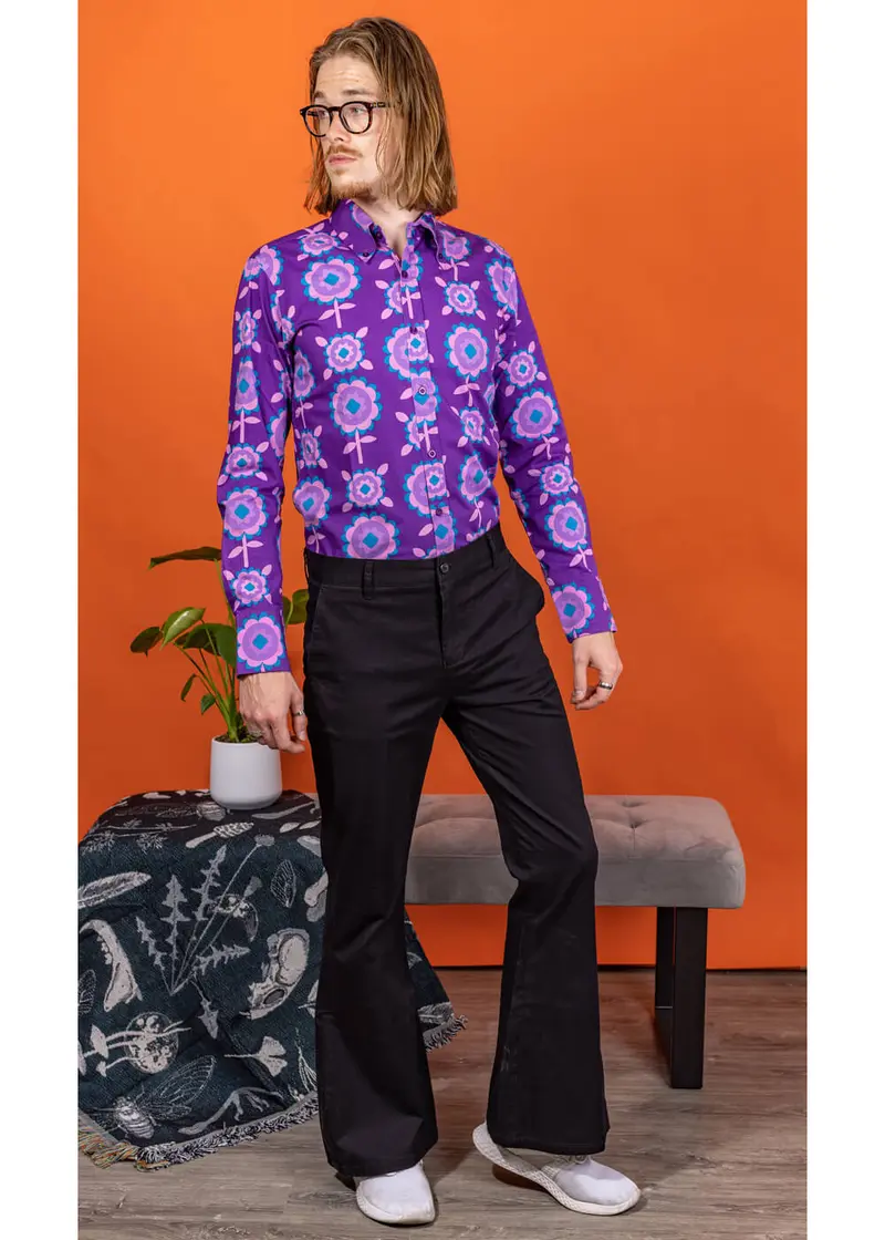 Run & Fly Mens Presley 70's Flare Bell Bottom Trousers Black