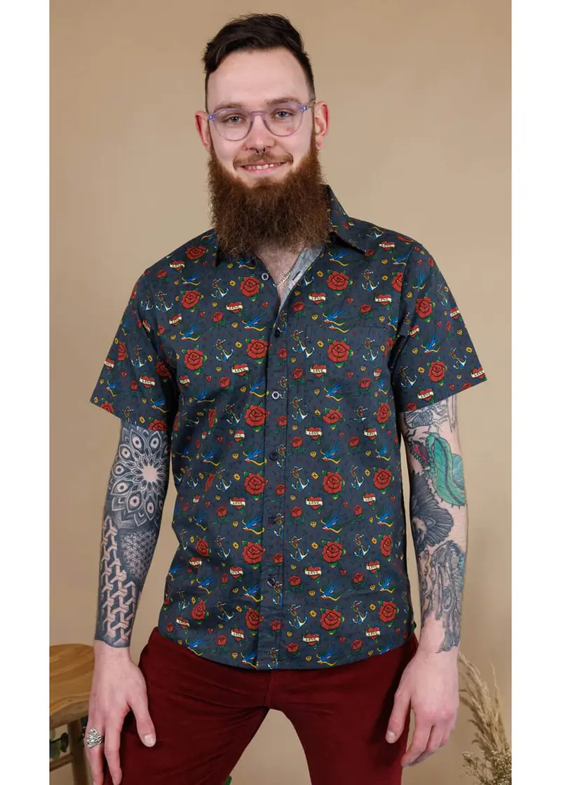 Run & Fly Mens Retro Tattoo 70's Shirt Black