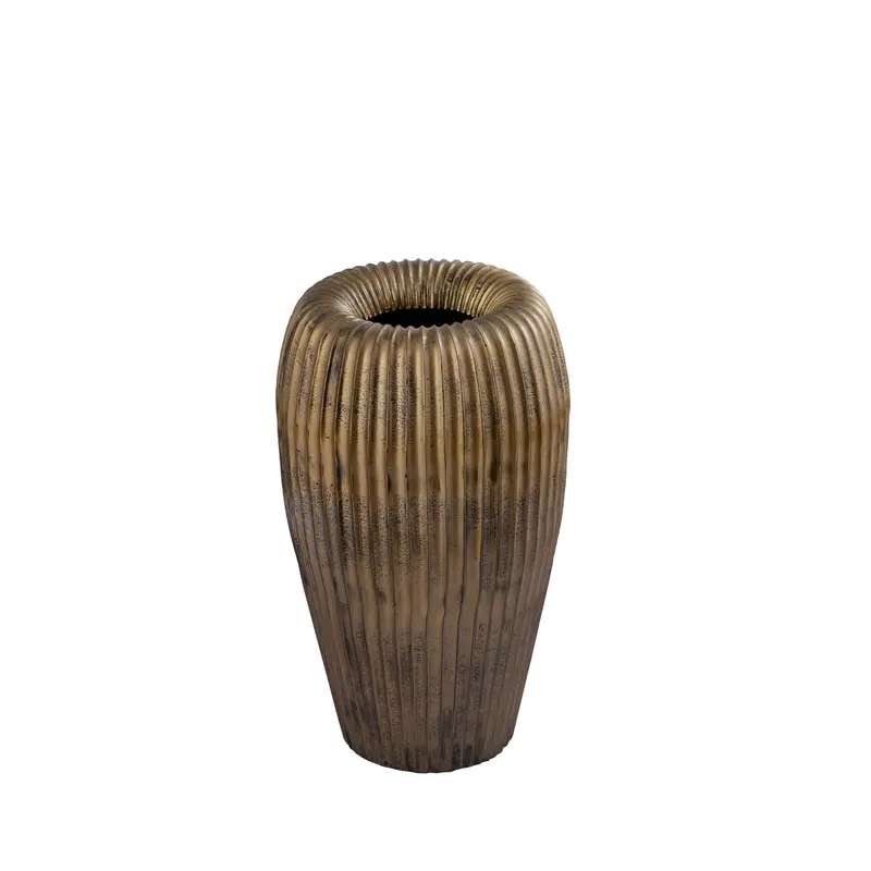 Russel Gold Alu Round Pot Ribbed Low 30x26x50cm PTMD