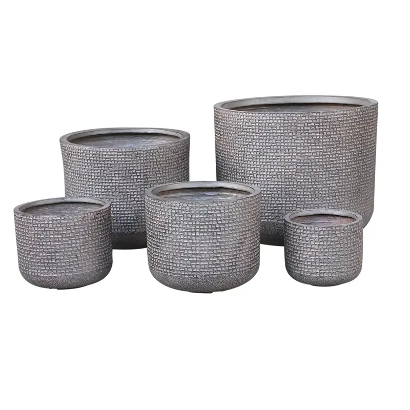 Rylon Brown GRC Pattern Pot Round Low Set Of 5 PTMD