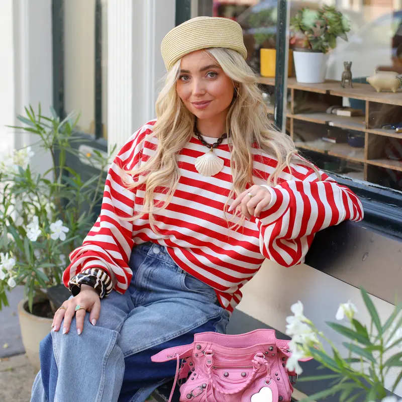 Saar streep sweater rood wit