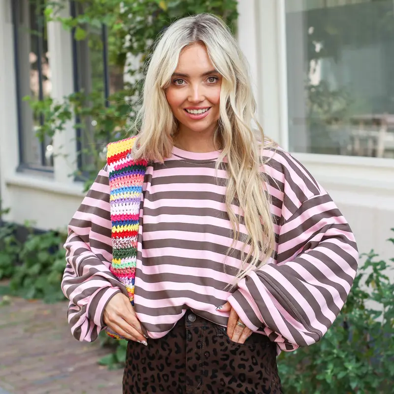 Saar streep sweater roze bruin